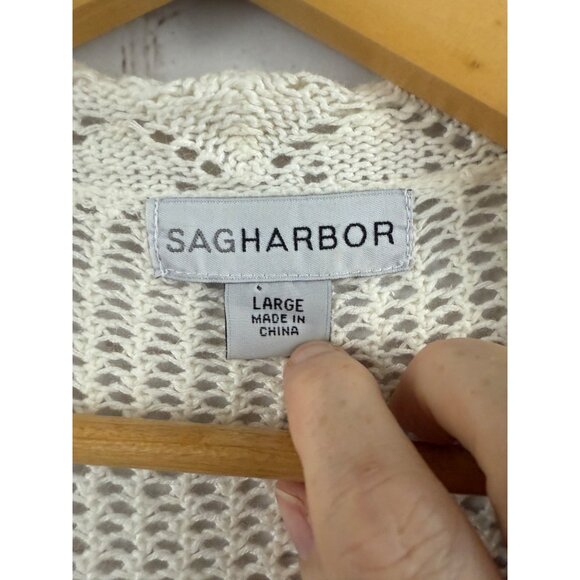 Sag Harbor Cardigan Womens Size Large Ivory Open Front Loose Knit Casual Top - Picture 5 of 8